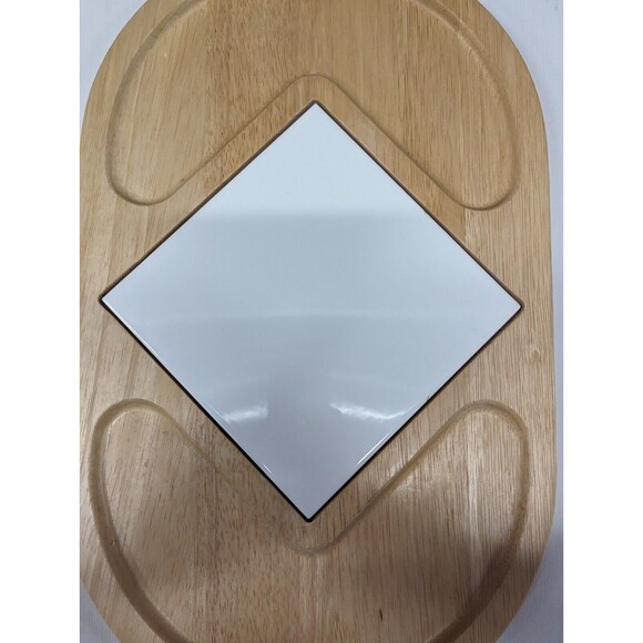 Kamenstein Thailand MCM Wood/Ceramic Cheese Cutting Board/Tray Charcuterie 21x13 - Picture 5 of 6